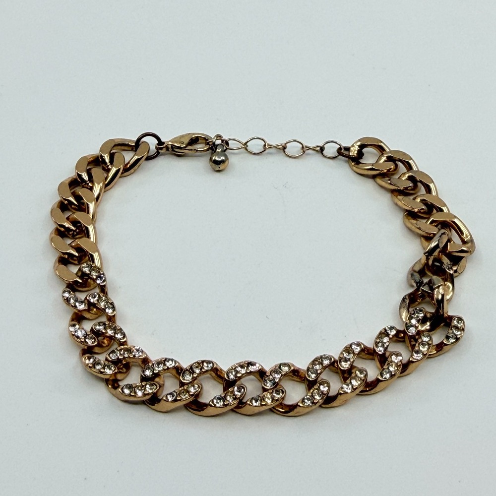 Gold Tone Chunky Durb Chain Bracelet with Rhinestone Accents - Statement